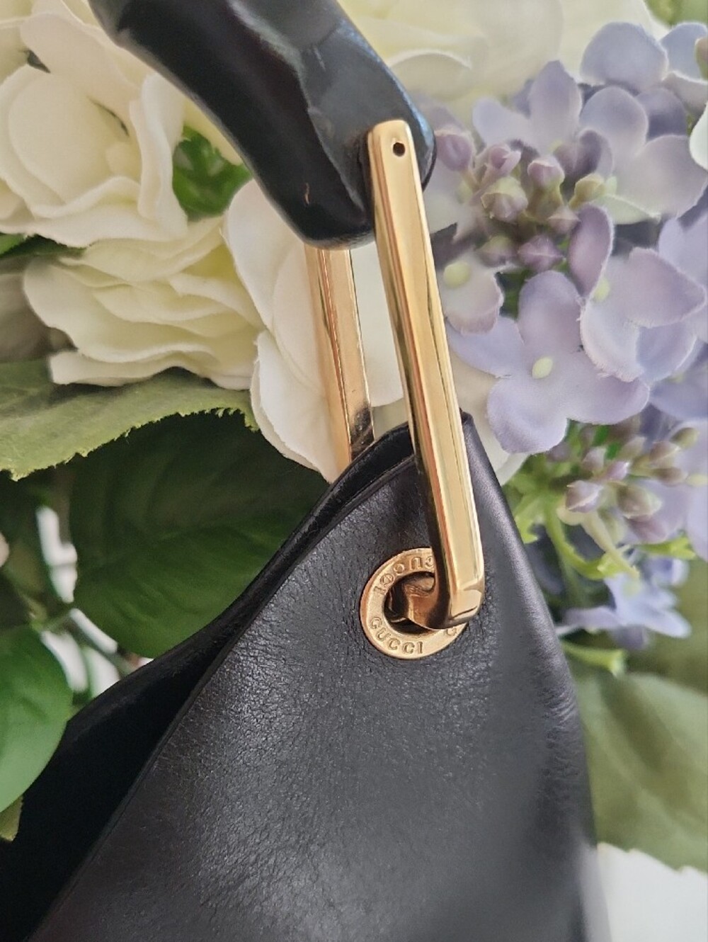 Vintage GUCCI Black Leather Bamboo Top Handle Bag Tom Ford Era With Pouch COA - Picture 4 of 16